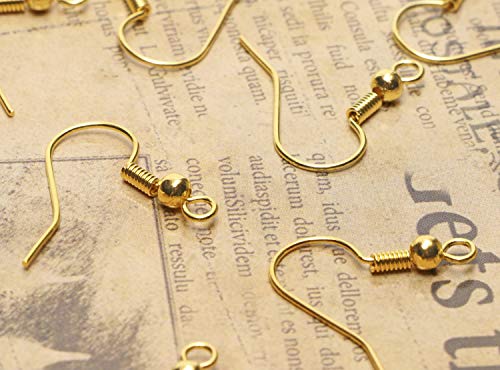 Shapenty Surgical Brass Ball Coil Fish Earring Hooks Clasp Hypo-allergenic Ear Wire Bead Connector Hooks with Large Loop for DIY Jewelry Finding Making, 100PCS/50Pairs (Gold) - color: Gold