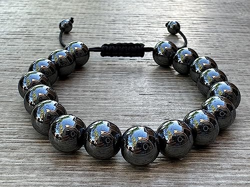 GAF TREASURES Grade A ++ Gemstone Round Bead Adjustable Bracelet 10mm, Genuine Crystal Bead Bracelet, Gift for Men & Women - color: Hematite