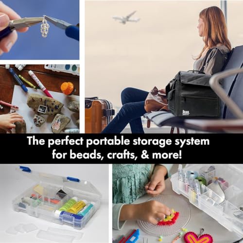 The Beadsmith Keeper Traveler - 13" x 7.5" x 11.5" - Includes 6 Organizer Boxes, Zip Front Tote Bag with Carrying Handle & Removable Adjustable Strap - Portable Storage System for Beads & Supplies