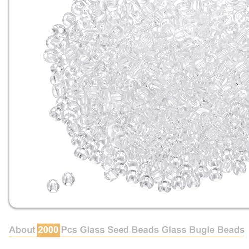 uxcell 2000 Pcs Glass Seed Beads Bulk, 4mm Mini Loose Glass Bugle Beads for DIY Earrings, Necklaces, Bracelets, Jewelry Making, Clear White - color: Clear White, size: 4mm
