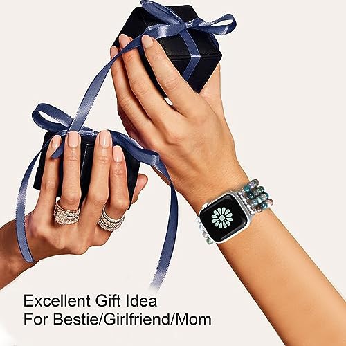 Newlibery Natural Stone Bracelet Beaded-Bands Women Compatible with Apple Watch 38mm 40mm 41mm 42mm (S10/11) Feminine Cute Handmade Stretch Strap for iWatch Series 11/10/9/8/7/6/5/4/3/2/1 SE 3/2/1 - color: A1 Indian Agate, size: 38/40/41/42mm(S10/11)
