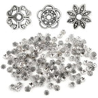 150Pcs Flower Spacer Beads Caps, Antique Silver Flower Spacer Bead Caps Bali Style, 3 Styles Vintage Ring Spacer Cap for DIY Bracelet Necklace Earrings Jewelry Making Supplies