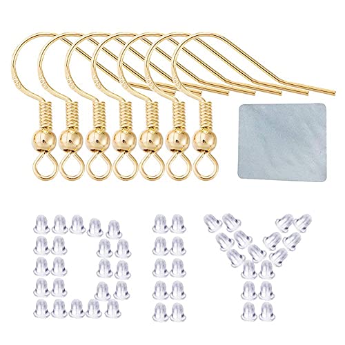 Earring Hooks for Jewelry Making - 120 pcs/60 Pairs Hypoallergenic 14K Gold Ear Wires Fish Hooks for Jewelry Making, Jewelry findings Parts with 120 pcs Rubber Earring Backs Stopper for DIY Earrings - color: Regular 14K Gold