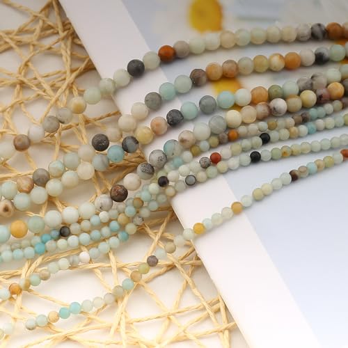 240Pcs Natural Amazonite Gemstone Beads Energy Healing Crystal Stone Round Loose Gemstone Stone Beads for Jewelry Making, DIY Bracelets Necklaces (Amazonite Beads-6mm) - color: Amazonite Beads-6mm