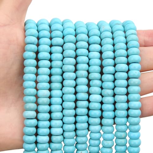 BONNY BOXX Natural 5 * 8mm Blue Turquoise Rondelle Beads, Natural Abacus Disk Stone Beads Loose Spacer Gemstone Beads for DIY Bracelet Necklace Jewelry Making - color: Blue Turquoise, size: 5*8MM