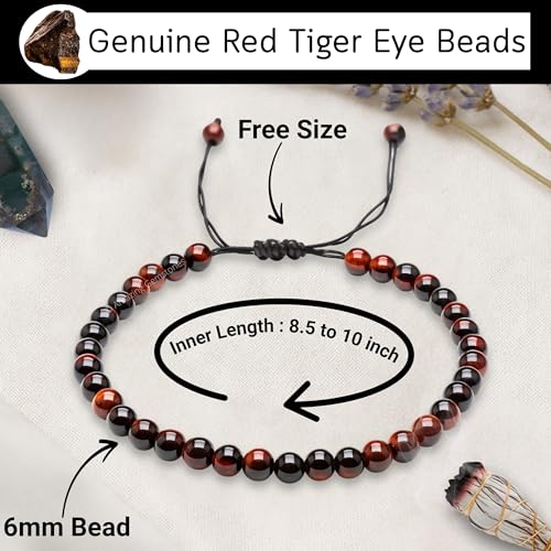 Amazing Gemstone Crystal Anklet Ankle Bracelets for Women - Waterproof Beaded Healing Crystal Anklets, Plus Size Chakra Gemstone Bead Anklet - color: Red Tiger Eye, style: Plain