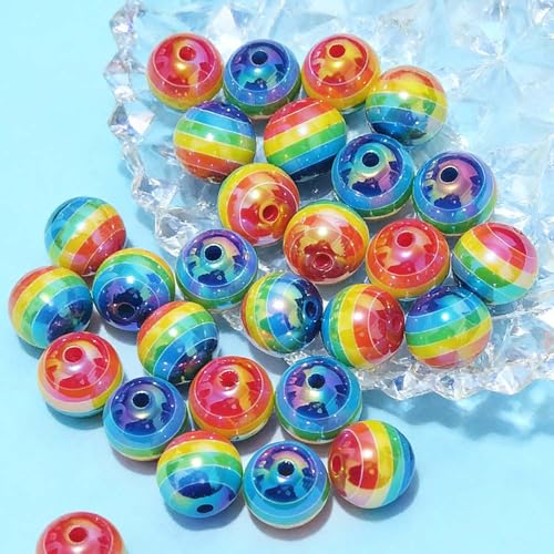 Mixed Lots Shiny AB Color Acrylic Faceted Bead DIY Beading Hairband Bracelets Necklace Craft Embelishment (Opaque Rainbow Stripe#1) - color: Opaque Rainbow Stripe#1