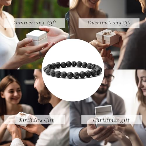 Handmade 8mm Beaded Bracelets For Men Protection Bracelet For Women Chakra Feng Shui Stretchy Handmade Lucky Money Stretchy Crystal Bracelets Best Gifts - color: Lava 2PCS