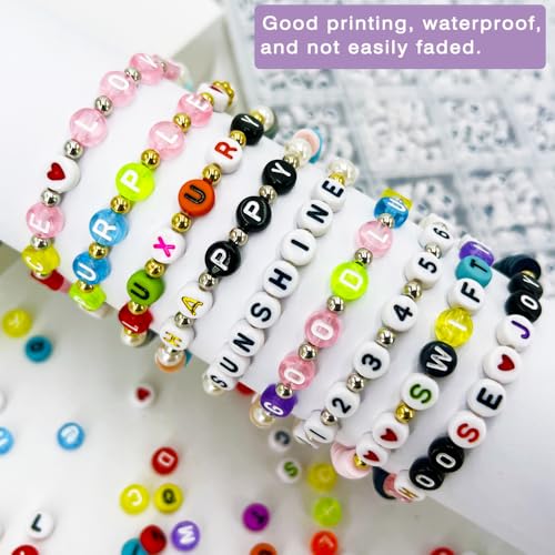 MIIIM 1920 Pcs Pony Beads Letters for Bracelets Making, Vowel-Rich Alphabet Kit with Minimized Rare Characters, 4x7mm Round Letter Beads, Numbers (White and Black) - color: Round White and Black