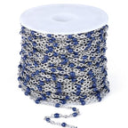 33 Feet Stainless Steel Enamel Chains Bulk, 2mm 304 Stainless Steel Navy Blue Enamel Beaded Cable Link Chain Roll Spool for Jewelry Making - color: Stainless Steel Navy Blue Beads