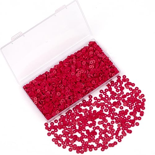 2000Pcs White Clay Beads Polymer Clay Spacer Beads Flat Beads 6mm Round Heishi Vinyl Beads for DIY Craft Gift Adults Bracelets Necklace Jewelry Making Earring Accessories (Red) - color: Red