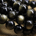 Angelstones Handmade Natural Healing Gemstone 6mm Round Beads Stretch Crystal Bracelet 7 Inch Unisex - color: Golden Obsidian