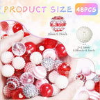 48 Pcs 20mm Beads for Pens Rhinestone Bubblegum Beads Red Crystal Acrylic Round Chunky Bead Sparkly Craft Large Balls Bead for Pen Beadable Keychain Bracelet Necklace DIY Jewelry Making Supplies - color: Red
