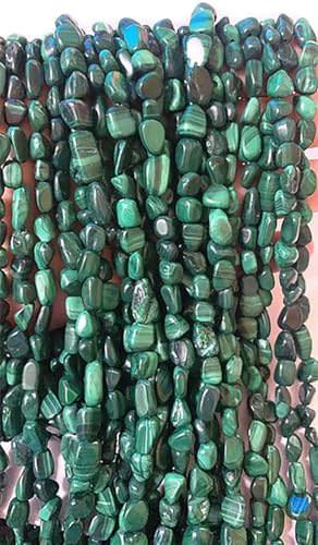 6-8mm Natural Malachite Nuggets Oval Free Tumbled Pebble Semi Precious Gemstone Loose Stone Beads Approx 15.5 inch for DIY Jewelry Making - color: Malachite