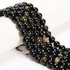 HAAMIIQII 90pcs 4mm Natural Black Gold Obsidian Stone Beads Round Loose Gemstone Beads for Jewelry Making Strand 15 Inch - color: Black Gold Obsidian, size: 4mm 90pcs