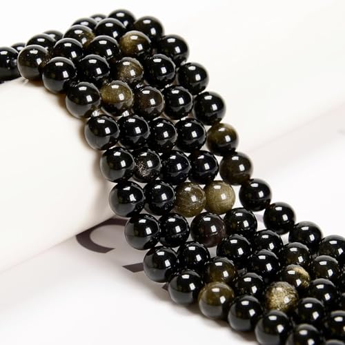 HAAMIIQII 30pcs 12mm Natural Black Gold Obsidian Stone Beads Round Loose Gemstone Beads for Jewelry Making Strand 15 Inch - color: Black Gold Obsidian, size: 12mm 30pcs