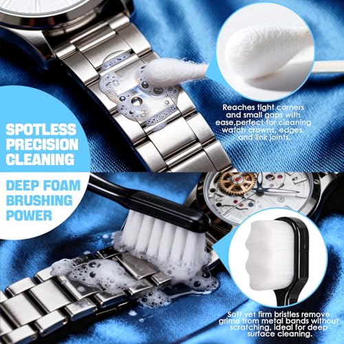 Watch Cleaning & Polishing Kit - Ultra-Gentle Micro-Foam Deep Cleans Bracelets, Cases & Bezels - All-in-One Kit: Cleaner, Brushes, Cloths, Swabs, Polishing & Dusting Tools for Watches & Jewelry