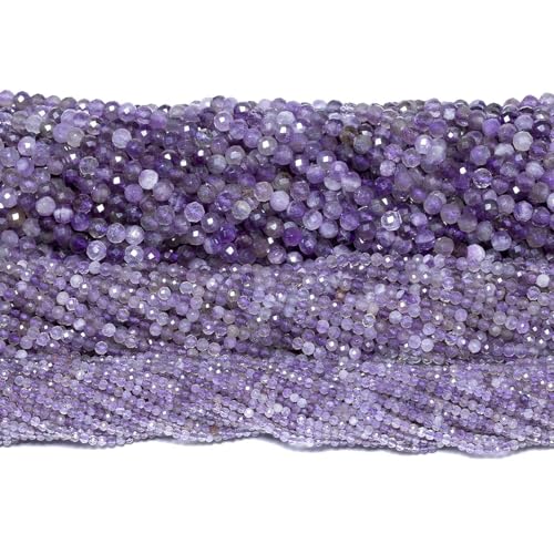 3mm 120pcs Natural Amethyst Stone Beads, Songxi Small Faceted Round Loose Gemstone for Jewelry Making, DIY Art and Craft, Bracelet Necklace (1 Strand) - color: Amethyst, size: 2.8-3.3mm