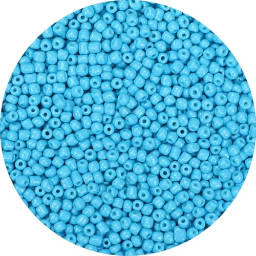 2000pcs Sky Blue Glass Seed Beads, Colorful Tiny 4mm Beads for Jewelry Making, Beading Supplies. - color: Sky Blue