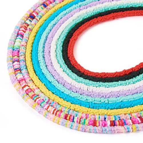 Elecrelive 10 Strands Flower Heishi Beads Kit 6mm Flat Polymer Clay Spacer Beads Colorful Loose Polymer Clay Chips for Bracelet Chocker Necklace Earring DIY Crafts - color: 10 Colors, Flower