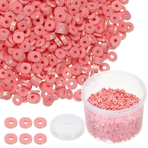 PATIKIL Clay Beads, 3000 Pcs Rose Gold Heishi Beads 6mm Flat Polymer Clay Beads Friendship Bracelet Kit with Elastic Cord for Jewelry Necklace Making - color: Rose Gold