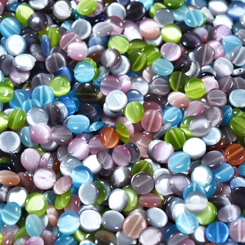 33pcs 12mm Mixed Colors Cat's Eye Coin Stone Loose Gemstone Beads Semi-Precious Craft Supplies for DIY Jewelry Making - color: Coin12mm Mixed Colors
