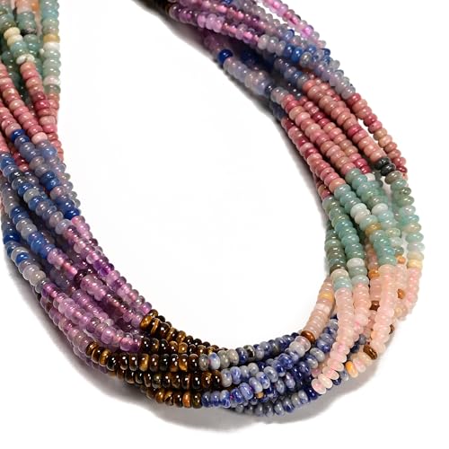 01-Multi-Color Gemstone Loose Beads, 2x4mm Smooth Rondelle Abacus Spacer Beads for Jewelry Making Craft DIY 15.5'' Strand, 1 Strand/Pack - color: Multi-Color#1, size: 2x4mm