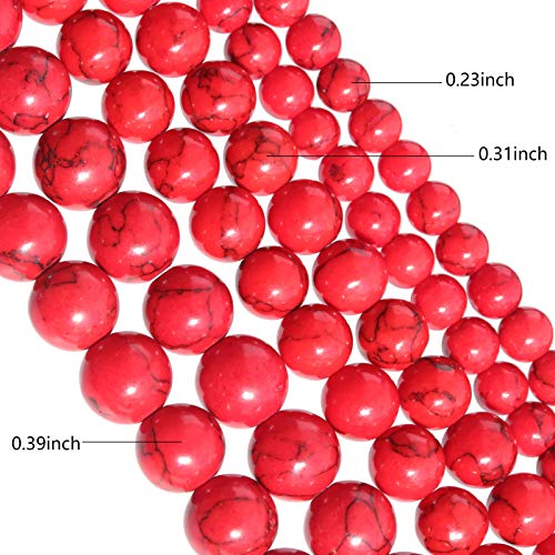 Natural Stone Beads 8mm Red Turquoise Polished Round Smooth Gemstone Beads for Jewelry Making 15 Inch(Red Turquoise,8mm) - color: Red Turquoise, size: 8mm