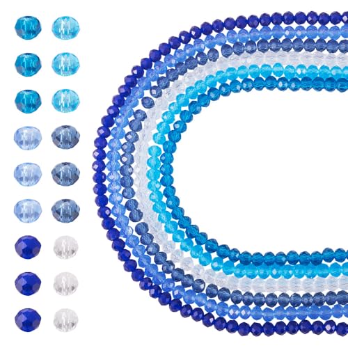 6 Strands 4mm Blue Theme Faceted Glass Beads Crystal Transparent Rondelle Glass Loose Spacer Beads for DIY Friendship Bracelet Necklace Jewelry Making Craft Supplies Home Decor - color: 4mm-Blue Theme