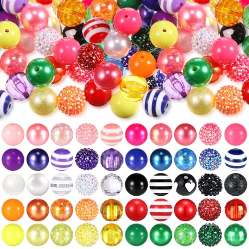 Huquary 50 Pcs 20 mm Beads for Pens Bubblegum Large Round Gumball Acrylic Chunky Rhinestone Colored Resin Chunk Disco Ball Beads for Necklace Witch Jewelry Making DIY Crafts Supplies(Classic Color) - color: Classic Color