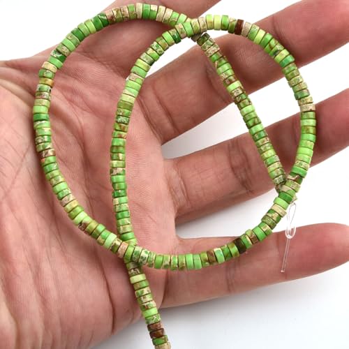 190pcs 4x2mm Green Natural Sea Sediment Imperial Jasper Heishi Disc Rondelle Spacer Stone Semi Precious Gemstone Loose Beads for Jewelry Making 15 Inch - color: Green Imperial, size: 4x2mm