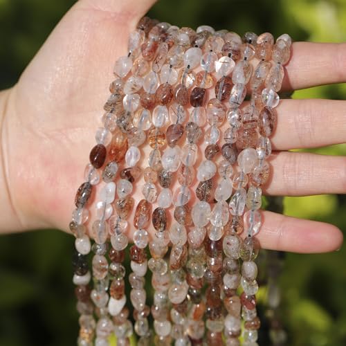 Natural Stone Beads 6-8mm Black Rutilated Quartz Oval Irregular Freeform Tumbled Loose Gemstone Beads for Jewelry Making 15 Inch Strand 50-55 Pcs - color: Black Rutilated Quartz-1 strand15”-approx. 55 beads