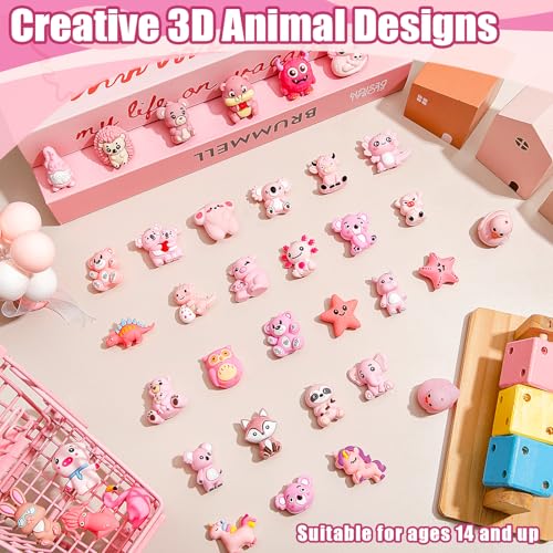 Ferreve 40 Pcs 3D Silicone Focal Beads for Pens, Keychain Making, Focal Beads Bulk for Beadable Keychain DIY Crafts Bracelet Necklace Phone Chain Charms Jewelry Making(Animal Pink) - style: Animal Pink