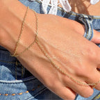 Gold Hand Chain Bracelet for Women, Ring Bracelet Hand Chain Non Tarnish Waterproof Dainty Finger Bracelet Beaded Cubic Zirconia Layered Twist Link Stack Bracelets Trendy Jewelry Gift for Her - color: Dainty Double Chain