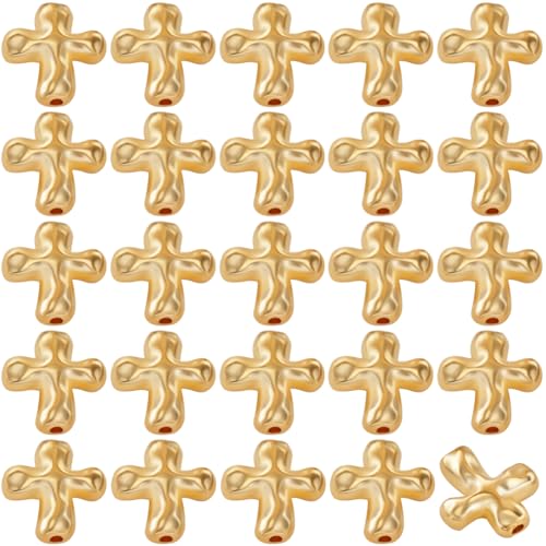 1 Box 80pcs Alloy Cross Beads Gold Crosses Beads Metal Tibetan Golden Crucifix Center Crosses Space Bead Bulk for Jewelry Making Holiday Bracelet Necklace Beading Accessories Supplies Crafts - color: Golden
