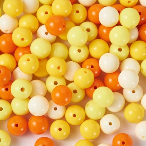 100 Pcs 11.5-12mm Bubblegum Beads Opaque Acrylic Chunky Loose Spacer Round Focal Beads for Jewelry Making Bracelet Necklace Keychain Craft Art Making,Hole:1.8mm,Yellow - color: Yellow