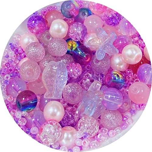 Assorted Glass Resin Beads Multi Size Colors Smooth Cracked Gravel Millet Spacer Beads for Bracelets Necklace Earring DIY Jewelry Making Craft(Sakura Pink Series) - color: Sakura Pink Series