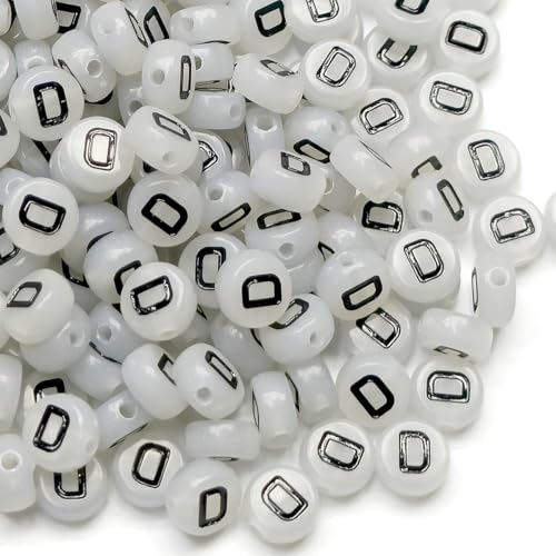 200PCS Letter Beads Glow in The Dark 4x7mm Acrylic Alphabet Letter D Beads for Jewelry Making Bracelet - color: D-200PCS