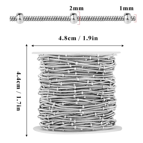 33 Feet Stainless Steel Snake Chains Roll, 1mm 304 Stainless Steel Round Satellite Snake Chain Bulk Spool for Jewelry Making DIY Craft - color: Small Beads Stainless Steel Satellite Snake Chains