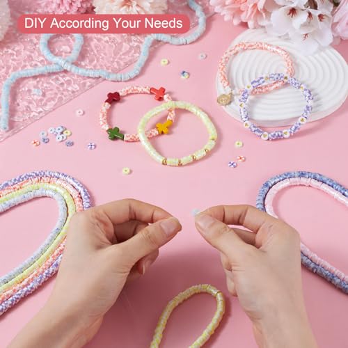 Pandahall 7-Strand Flat Round Heishi Beads - 6mm Clay Spacer Beads Kit, 7 Colors (Spot Style), for Friendship Bracelet & Necklace Earring Making - color: 7 Colors - Spot