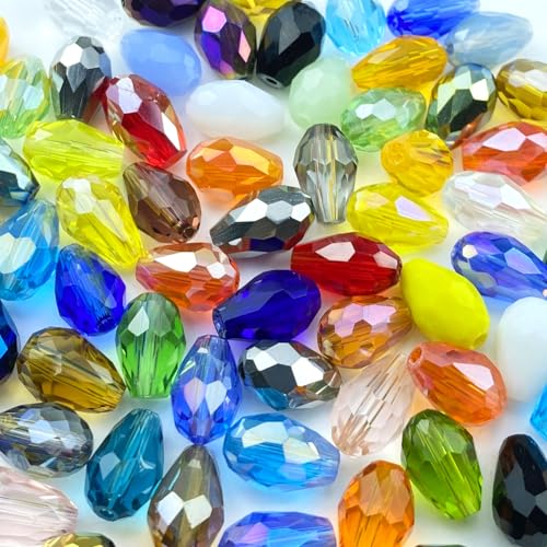 40pcs 10x15mm Teardrop Crystal Glass Beads Vertical Hole Faceted Loose Spacer Beads for DIY Craft Jewelry Making Necklace Bracelet Earring Wind Chimes(Mix Colors Series) - color: Mix Colors Series, size: 10x15mm