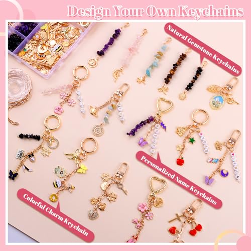 TOHONGADON 907 Pcs Lip Gloss Charms, Keychain Making Kit, Bag Charm Kit with 5 Kinds of Crystal Stones, 343 Charms, 24 Keychain Clips, Key Ring Jewelry Plier, Extender Chain for DIY Crafting - color: 907 Pcs Keychain