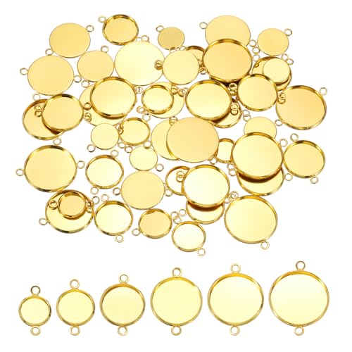 PATIKIL Pendant Trays for Jewelry Making, Blank Pendants Iron Double-hanging Bezel Settings Flat Base for Necklace Bracelet Charm - color: Gold Tone