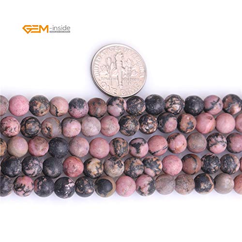 GEM-Inside 6mm Natural Stone Black Rhodonite Frosted Matte Unpolished Round Beads for Jewelry Making Strand 15 inch - color: Black Rhodonite, size: 6mm