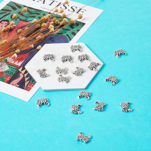 Fashewelry 20Pcs Antique Silver Crab Spacer Beads 12.5x15.5mm Tibetan Metal Sea Life Animal Ocean Creatures Charm Beads Hole: 1.4mm - color: Antique Silver Crab