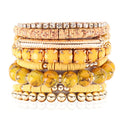 RIAH FASHION Multi Color Stretch Beaded Stackable Bracelets - Layering Bead Strand Statement Wrap Bangles - color: Boho Mix - Mustard, size: 7.0 Inches Length