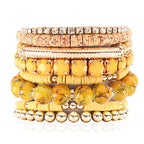 RIAH FASHION Multi Color Stretch Beaded Stackable Bracelets - Layering Bead Strand Statement Wrap Bangles - color: Boho Mix - Mustard, size: 7.0 Inches Length
