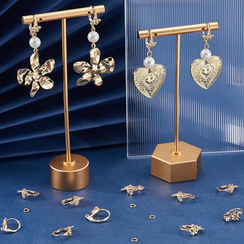 Beebeecraft 20Pcs Flower Leverback Earring Findings 18K Gold Plated Brass 17x8mm French Earring Hooks Flower Pattern Ear Wire Findings with 40Pcs Jump Ring for Jewellery Making - color: 20pcs 18k Gold Plated #4