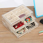 FEISCON Acrylic Jewelry Organizer Makeup Cosmetic Storage Organizer box Clear Jewelry Case with 3 Drawers Adjustable Jewelry Box Velvet Trays grid size - size: 3 layer