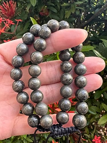 GAF TREASURES Grade A ++ Gemstone Round Bead Adjustable Bracelet 10mm, Genuine Crystal Bead Bracelet, Gift for Men & Women - color: Pyrite